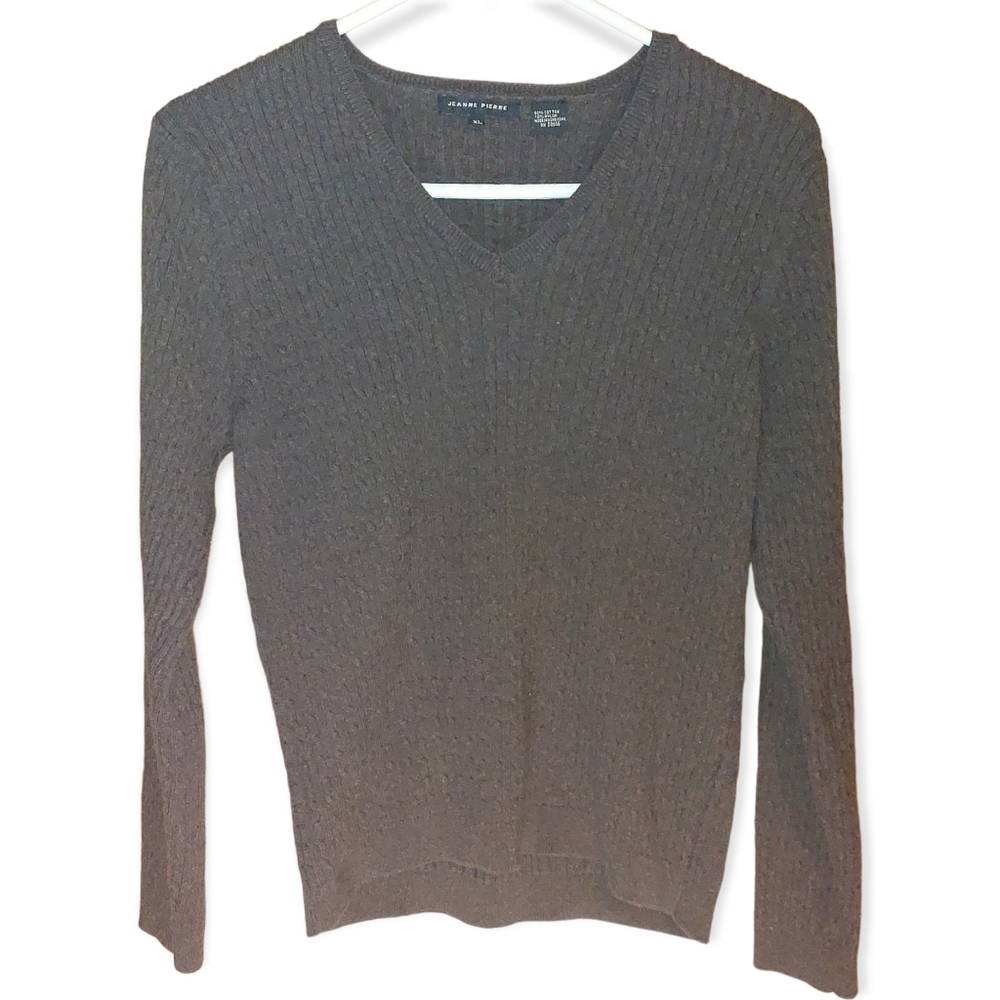 Jeanne Pierre Brown Long Sleeve Cable Knit V Neck Sweater Size XL